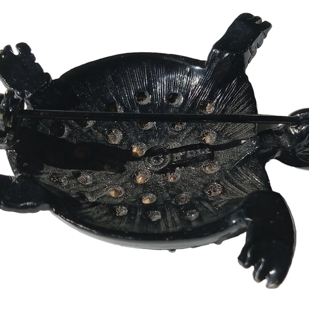 Vintage PELL Black Rhinestones Tortoise Turtle Brooch Pin RARE - Picture 7 of 15